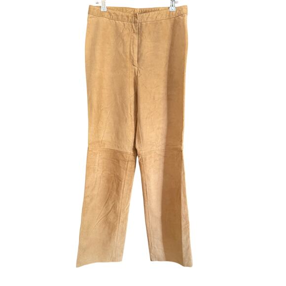 90s Vintage I.N.C | Camel Tan Suede High Rise Straight Leg Pants Leather Size 6 - Picture 1 of 6